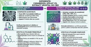 Canabidiol izolat sau extract vegetal diferente de compozitie si utilizare