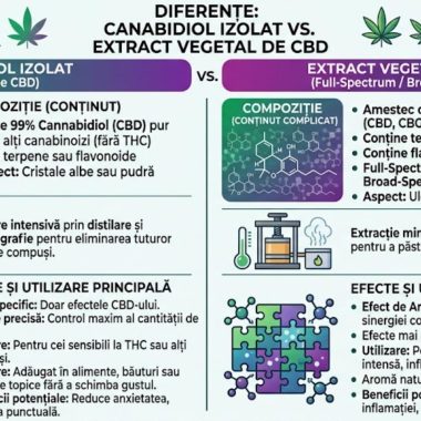 Canabidiol izolat sau extract vegetal diferente de compozitie si utilizare