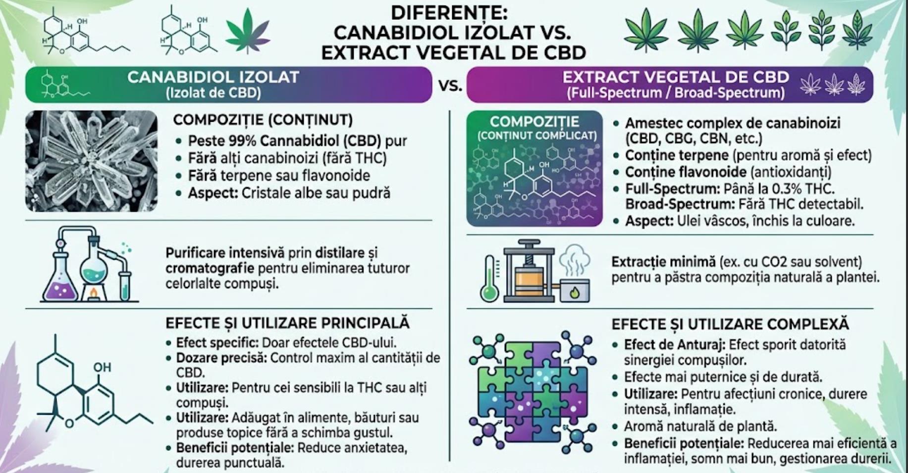 Canabidiol izolat sau extract vegetal diferente de compozitie si utilizare